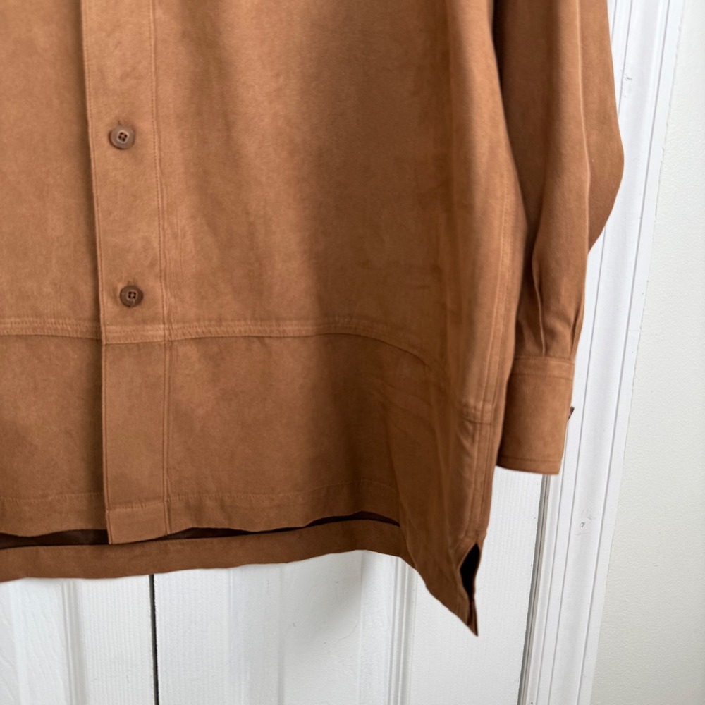Tom James Faux Suede Button‎ Front Shirt Brown Long Sleeve Men's Medium - Picture 2 of 6